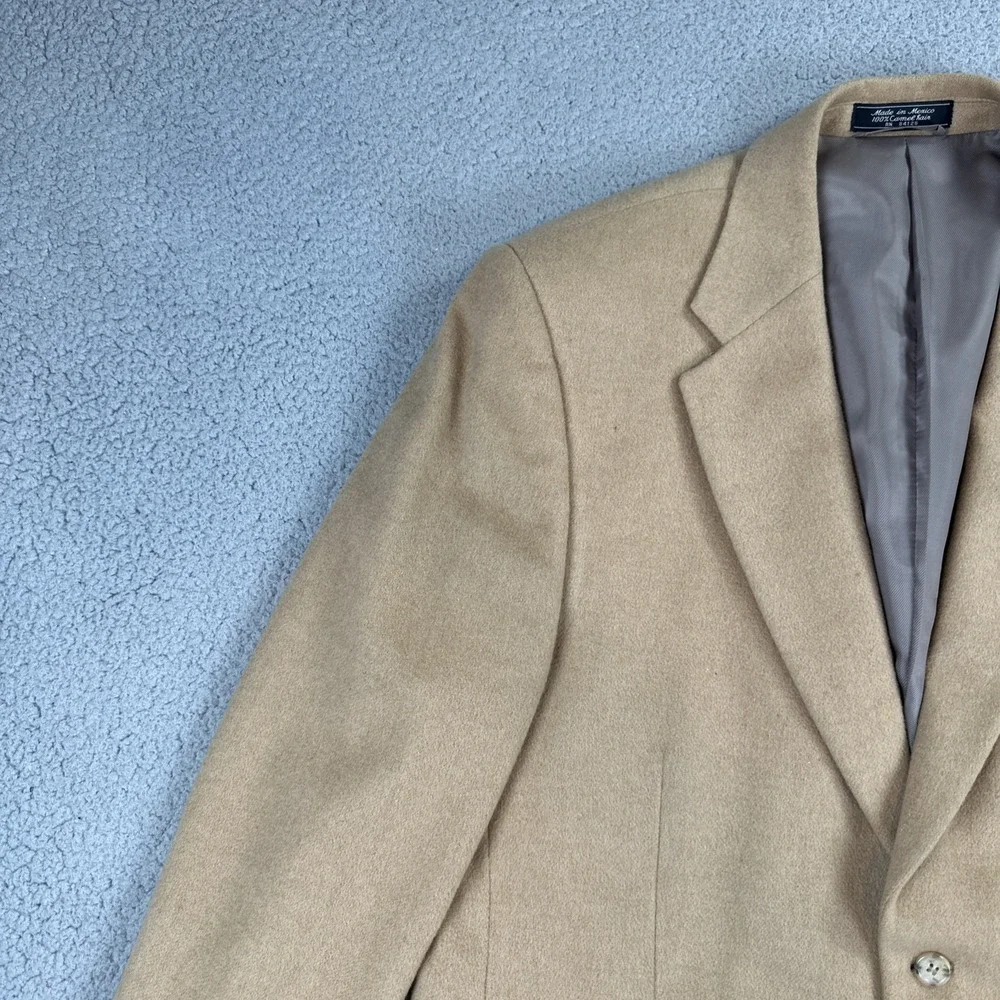 Vintage Haspel 100% Camel Hair Mark Coat Blazer Men 46L Beige 2 Button Lined